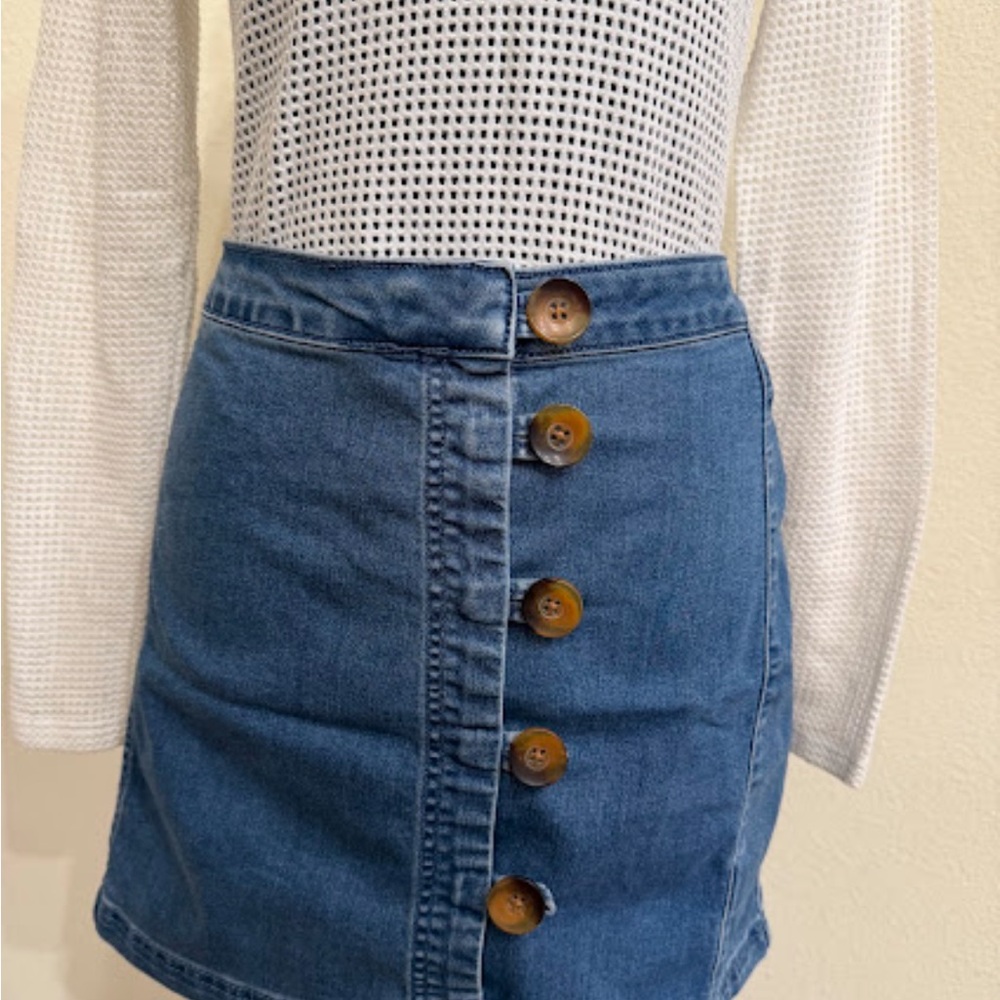 Free People Blue Button-Down Mini Skirt